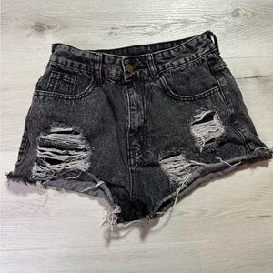 SHEIN Washed Black Cutoff Denim Short Shorts, Size Small